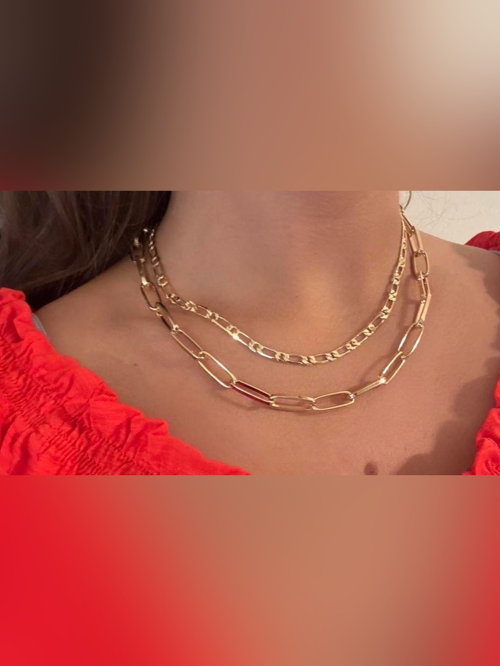 Gold Layered Paperclip Chain Necklace Set - Classic Women's Jewelry